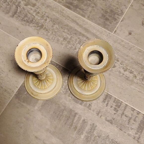 Vintage Heavy Metal Patina Candle Holders - Picture 2 of 6